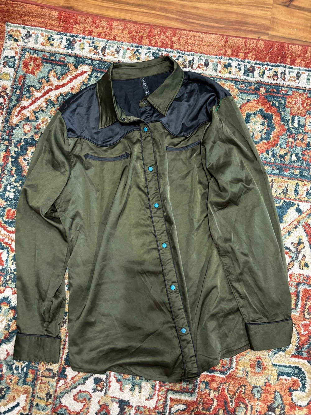 Olive Green Men’s Dress Shirt with Black Yoke
